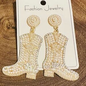 Gold and White Cowboy Boot Earrings